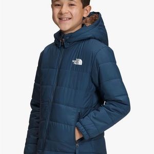 Boys Northface mt Chimbo reversible coat jacket. Shady blue. Size XL 14-16.